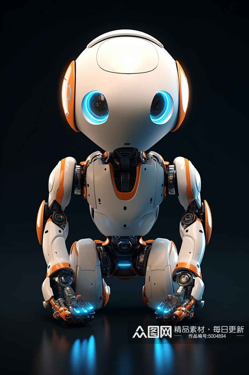 AI数字艺术科技感白色可爱小机器人模型素材