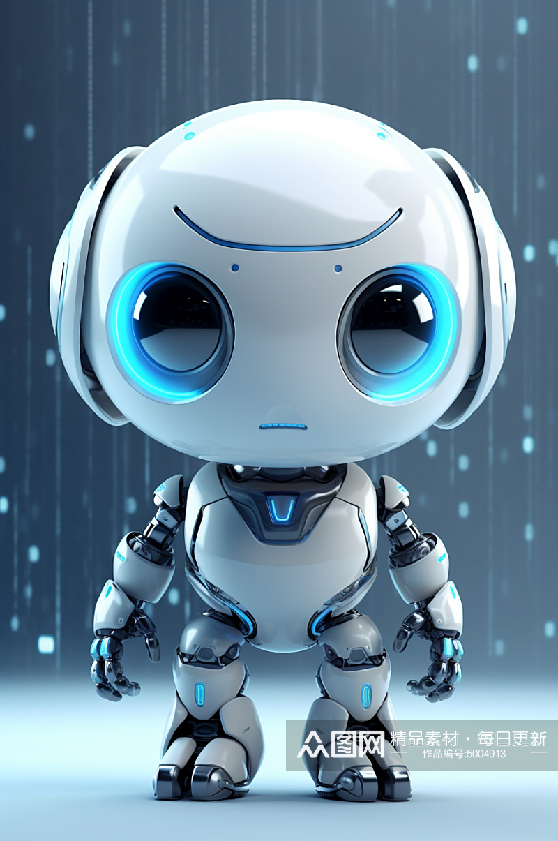 AI数字艺术科幻感白色呆萌小机器人模型素材