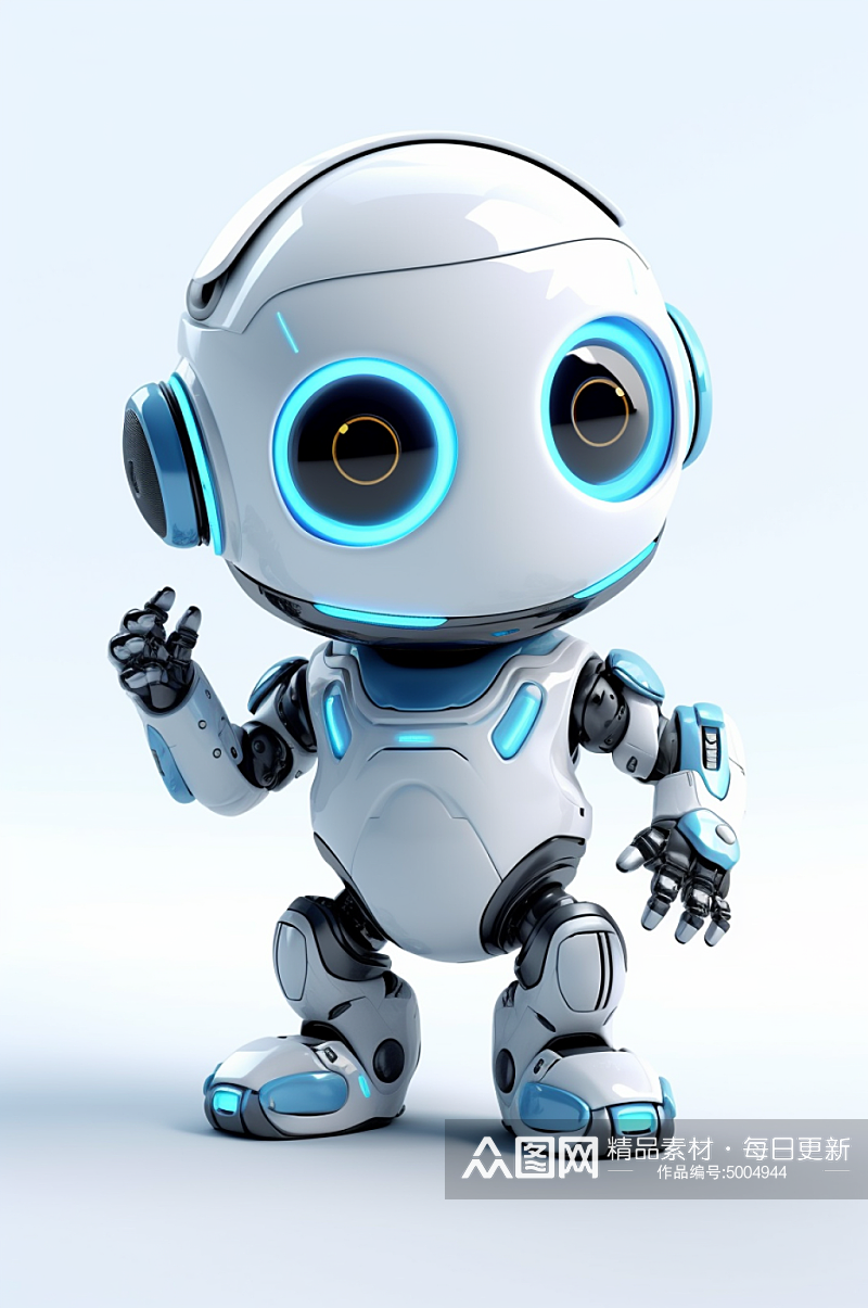 AI数字艺术科幻感白色呆萌小机器人模型素材