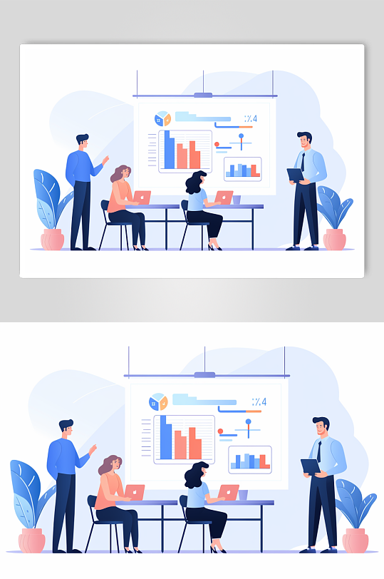 AI数字艺术扁平风企业团队协作场景插画