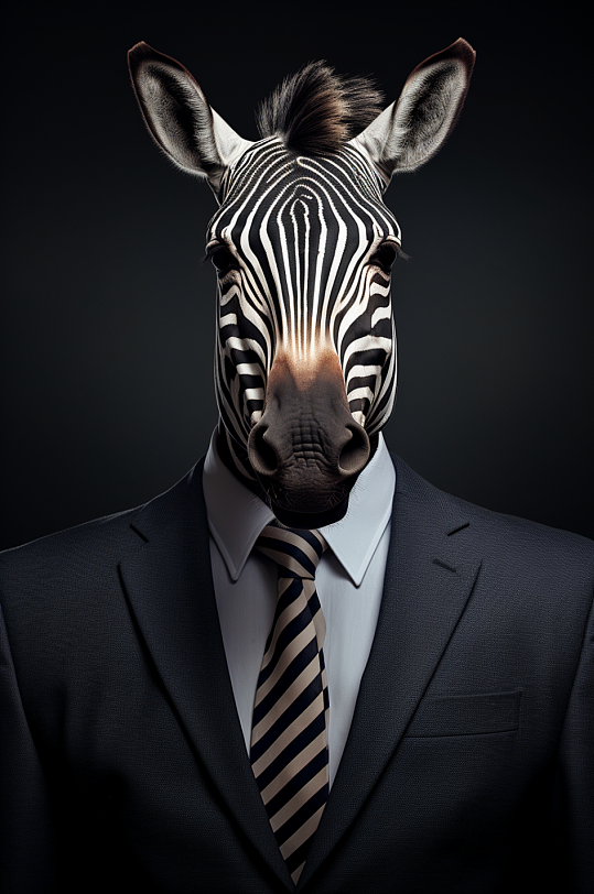 AI数字艺术斑马西装企业形象摄影图