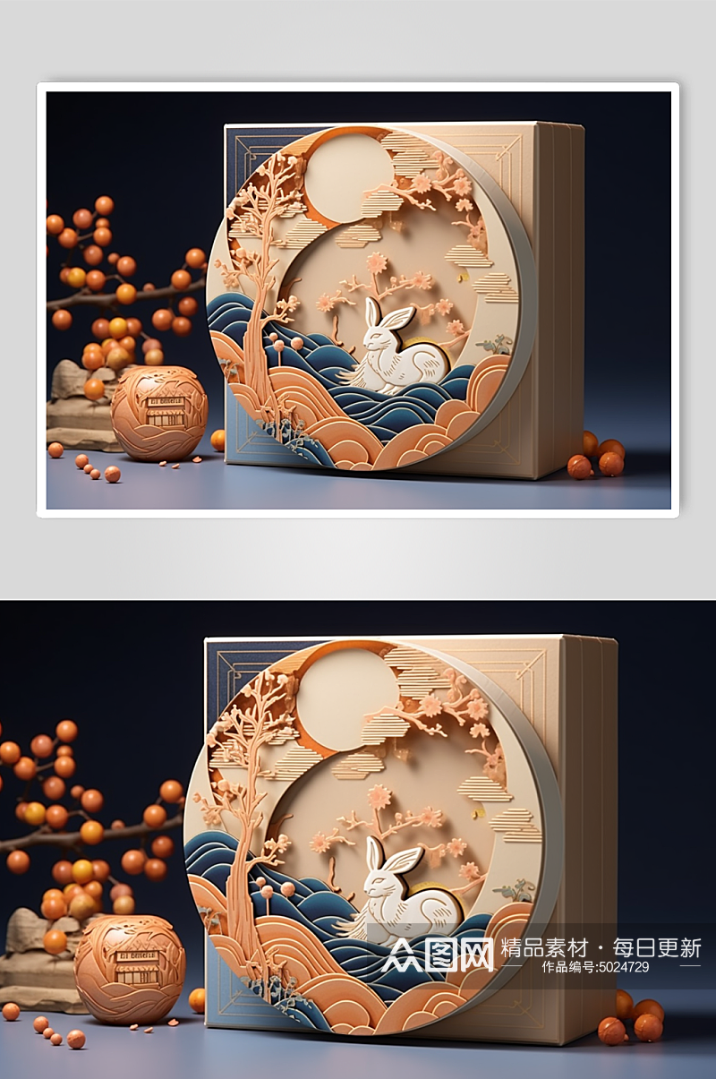 AI数字艺术中秋节月饼食品包装盒模型素材