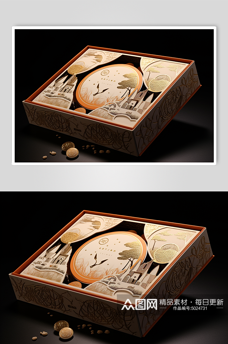 AI数字艺术中秋节月饼食品包装盒模型素材
