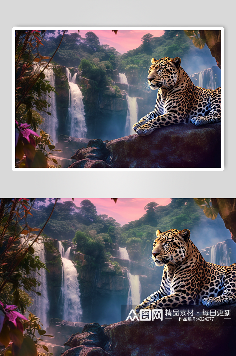 AI数字艺术卡通凶猛豹子动物摄影图片素材