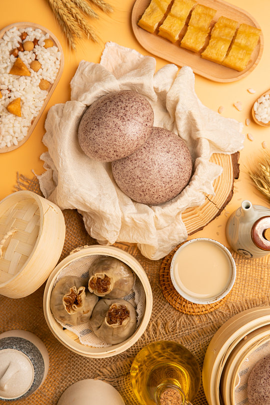 软糯馒头早餐美食摄影图片
