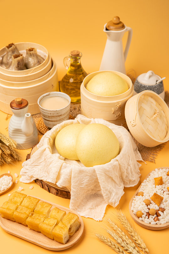 软糯馒头早餐美食摄影图片-众图网