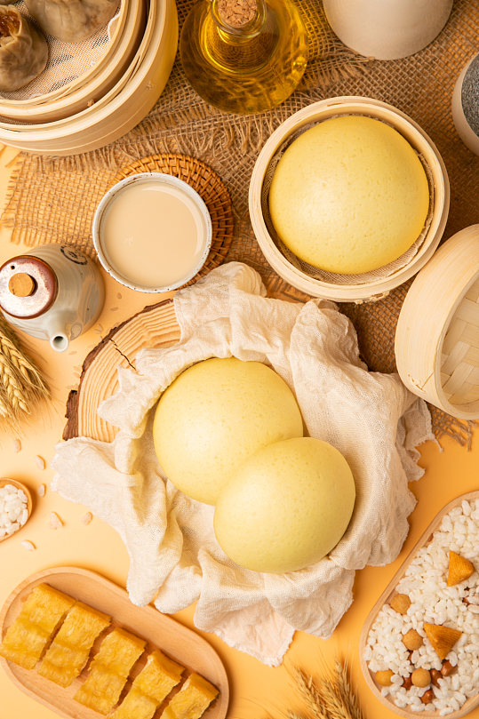 软糯馒头早餐美食摄影图片-众图网