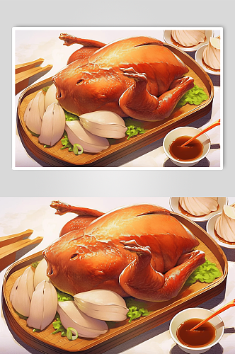 AI数字艺术美味北京烤鸭鸭子美食插画