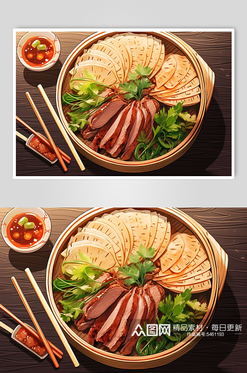 AI数字艺术美味北京烤鸭鸭子美食插画素材