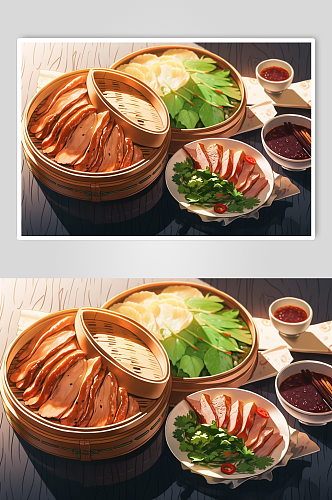 AI数字艺术美味北京烤鸭鸭子美食插画