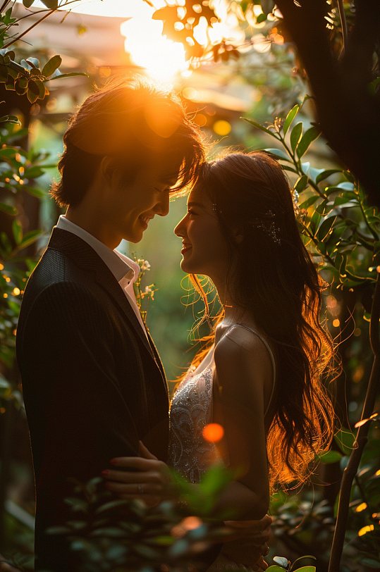 AI七夕情人节情侣氛围感剪影背影图片摄影图-众图网