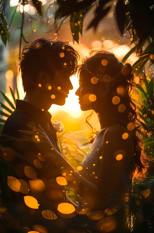 AI七夕情人节情侣氛围感剪影背影图片摄影图-众图网