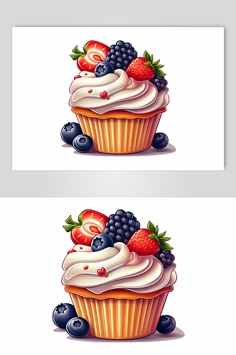AI数字艺术手绘杯子蛋糕甜品插画