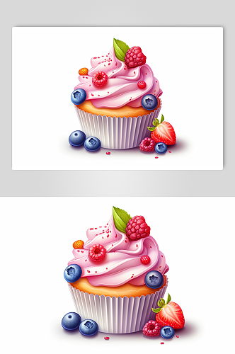 AI数字艺术手绘杯子蛋糕甜品插画