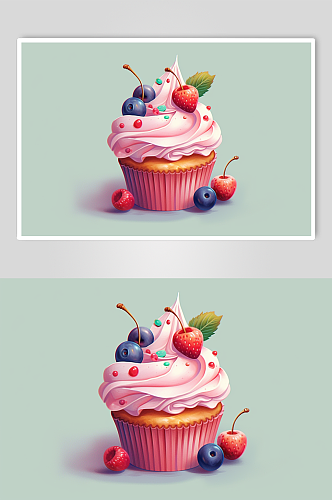 AI数字艺术原创杯子蛋糕甜品插画