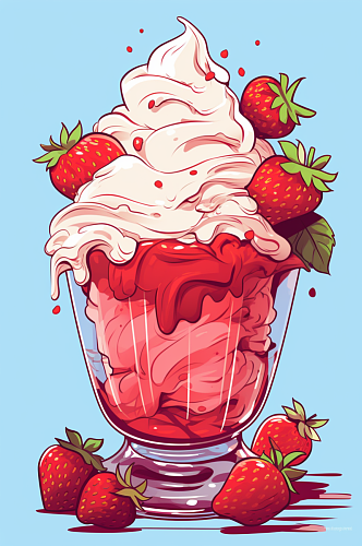 AI数字艺术可爱甜点草莓杯子蛋糕插画