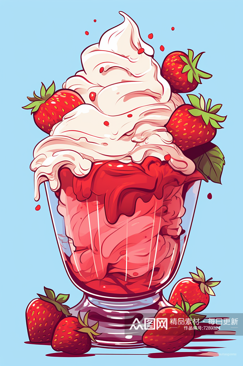 AI数字艺术可爱甜点草莓杯子蛋糕插画素材