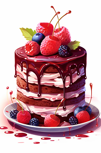 AI数字艺术可爱甜点草莓杯子蛋糕插画