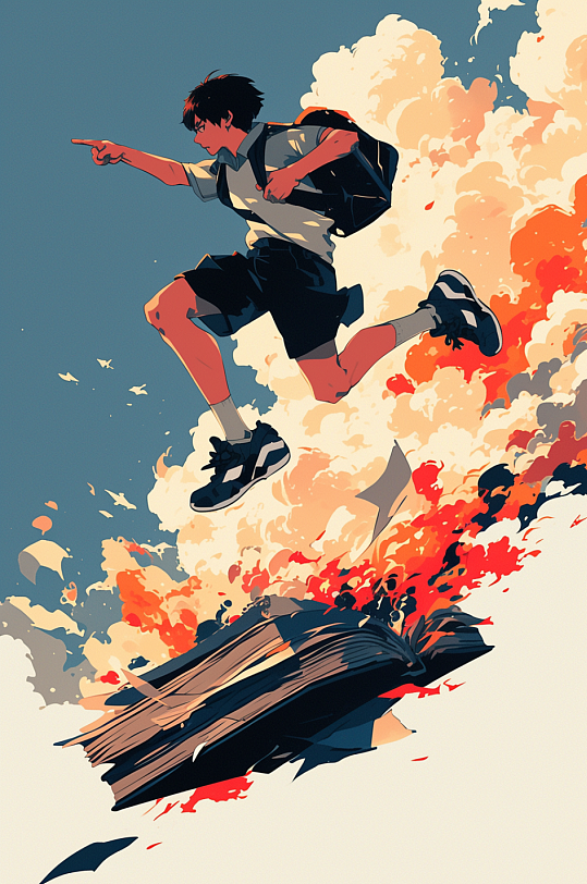 AI数字艺术高考中考学生奔跑插画-众图网