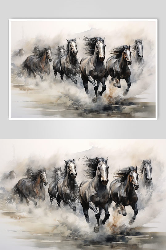 AI数字艺术八马奔腾骏马图装饰画-众图网