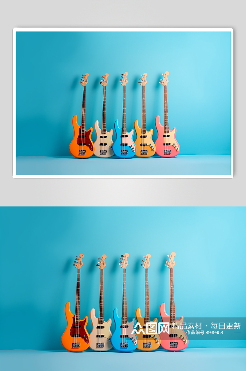 AI数字艺术高清贝斯电吉他乐器摄影图片素材