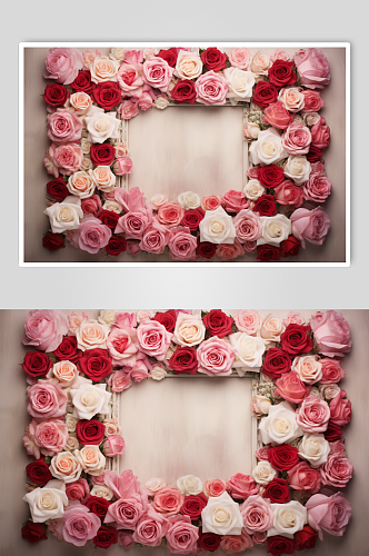 AI数字艺术情人节玫瑰花边框摄影图