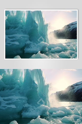 AI数字艺术清新冬季冰川风光摄影图片
