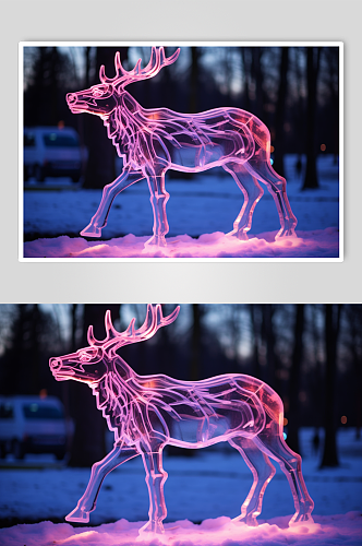 AI数字艺术冬季创意冰雕动物图片