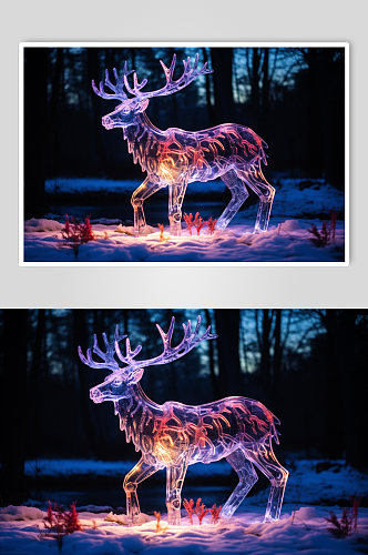 AI数字艺术冬季创意冰雕动物图片