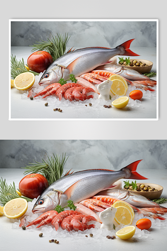 AI数字艺术新鲜冰冻海鲜三文鱼日料摄影图