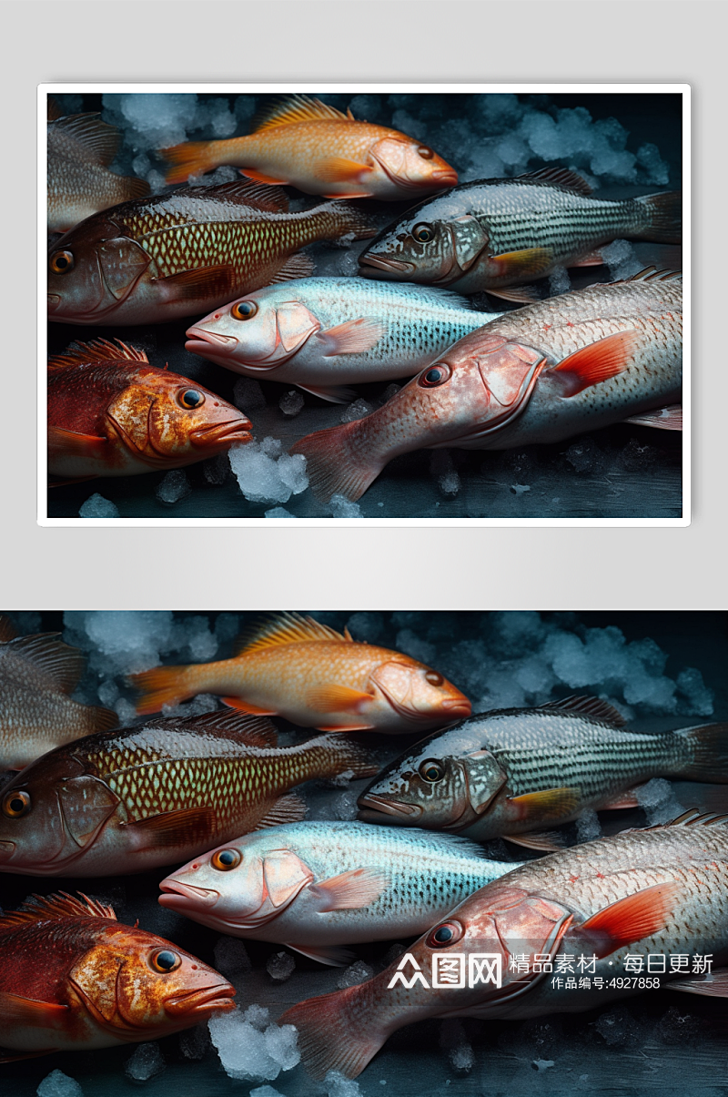 AI数字艺术新鲜冰冻海鲜三文鱼日料摄影图素材