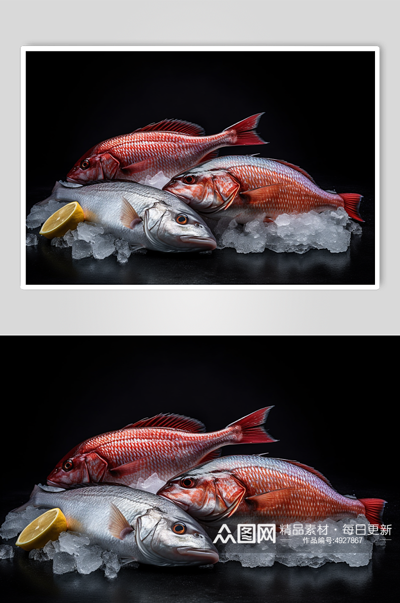 AI数字艺术新鲜冰冻海鲜三文鱼日料摄影图素材