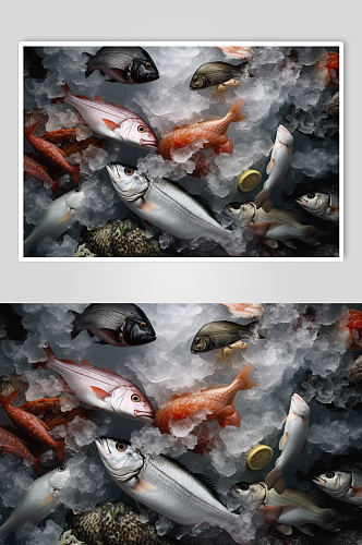 AI数字艺术新鲜冰冻海鲜三文鱼日料摄影图