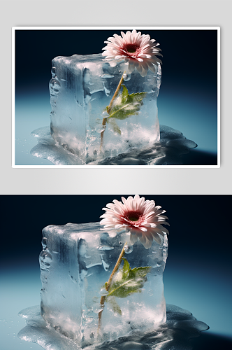 AI数字艺术被冰冻的花摄影图片