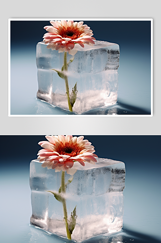 AI数字艺术被冰冻的花摄影图片