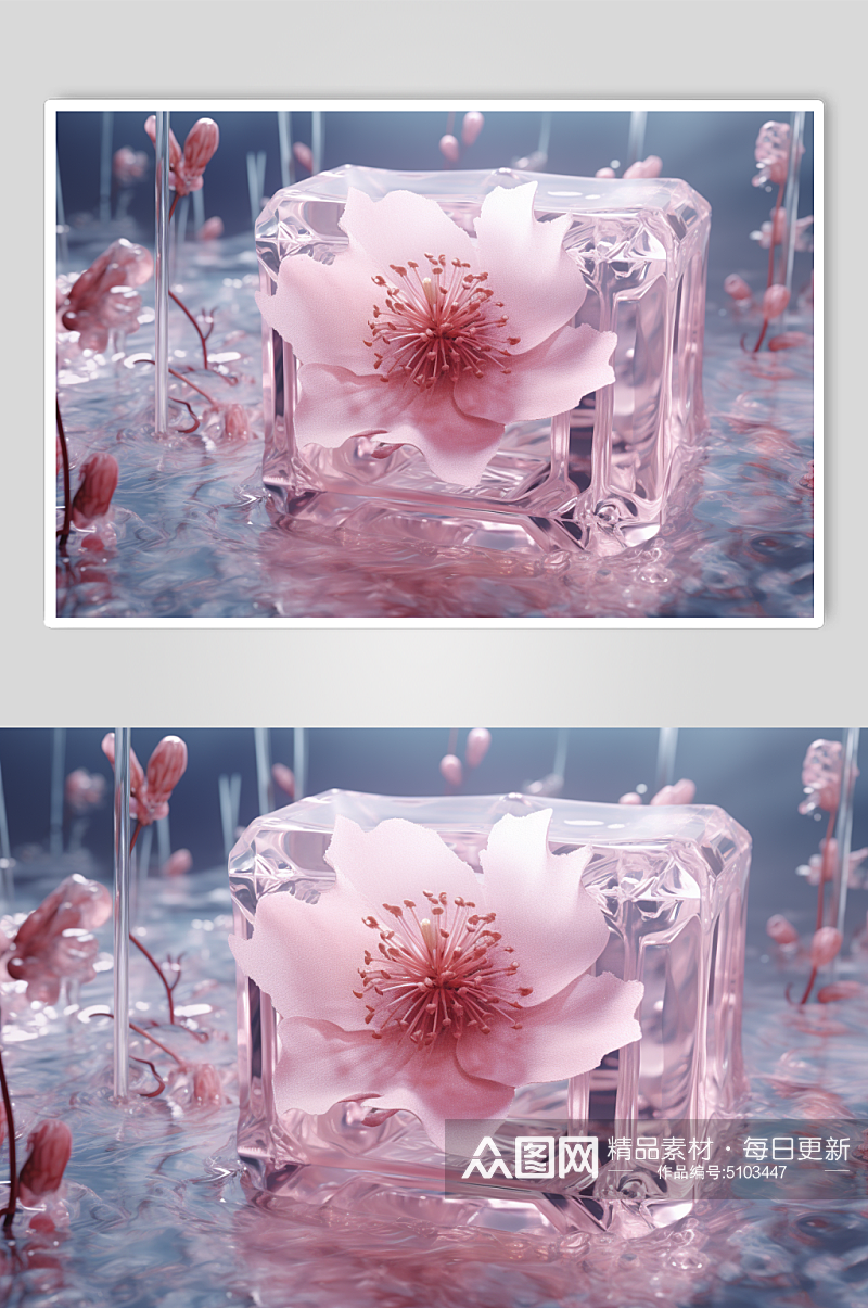 AI数字艺术被冰冻的花摄影图片素材