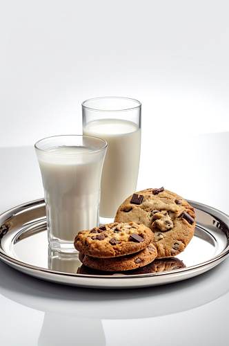 AI数字艺术高清牛奶饼干点心摄影图片