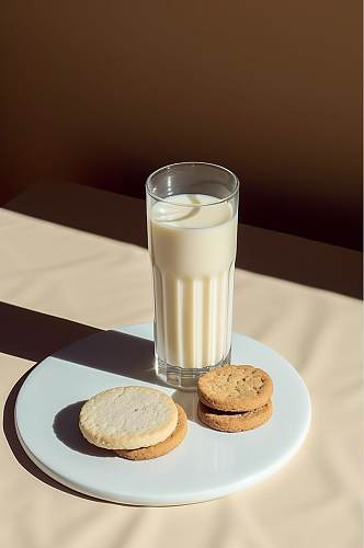 AI数字艺术极简牛奶饼干点心摄影图片