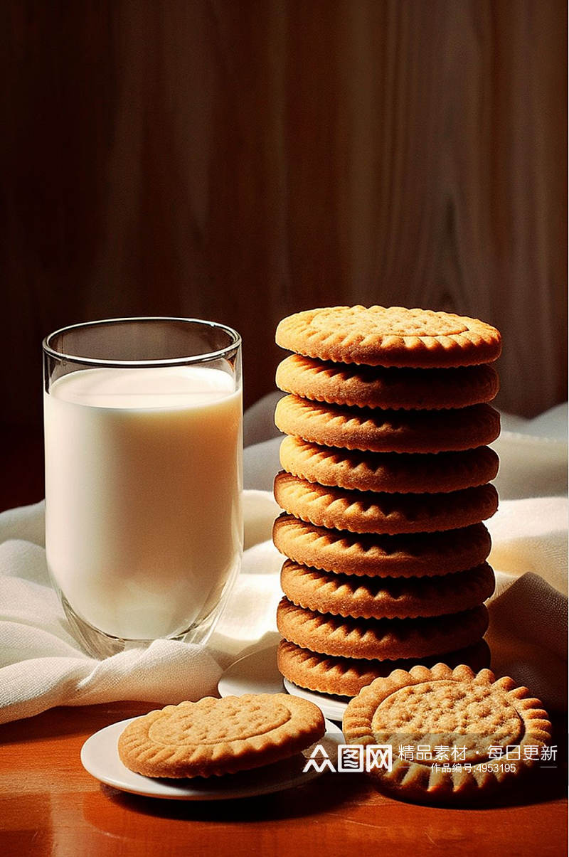 AI数字艺术清新牛奶饼干点心摄影图片素材