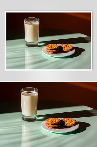 AI数字艺术简约牛奶饼干点心摄影图片