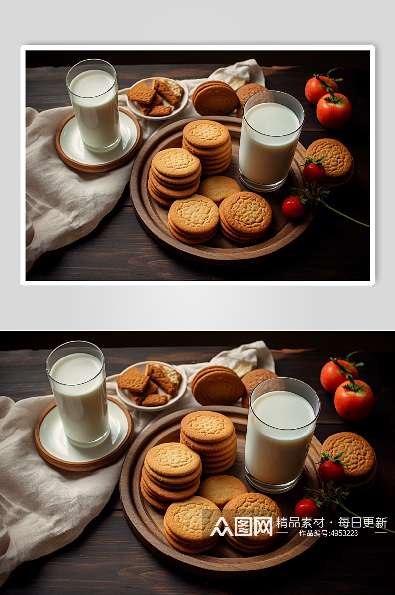 AI数字艺术简洁牛奶饼干点心摄影图片素材