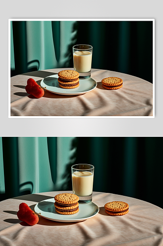 AI数字艺术简洁牛奶饼干点心摄影图片