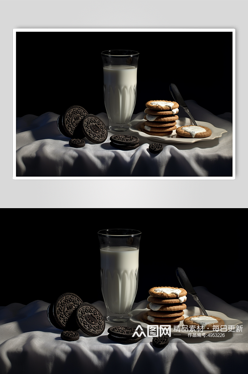 AI数字艺术简洁牛奶饼干点心摄影图片素材