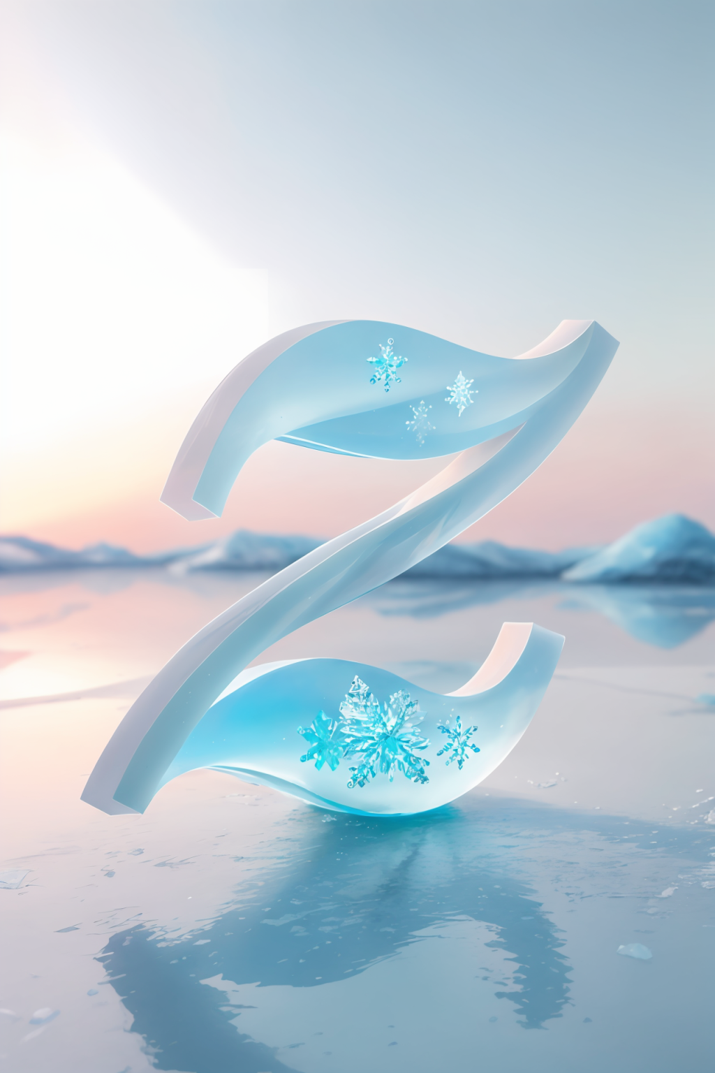 AI数字艺术冰块磨砂玻璃Z字英文字体素材