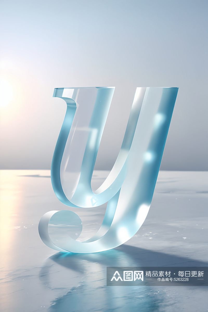 AI数字艺术冰块磨砂玻璃Y字英文字体素材