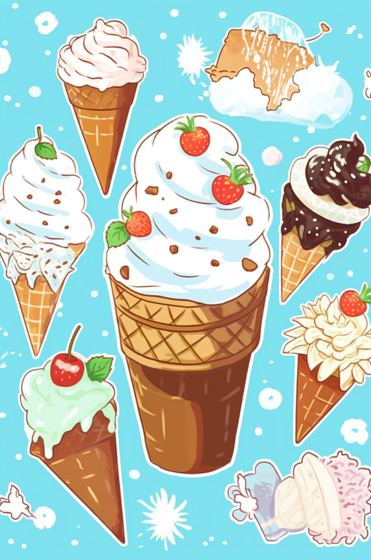 AI数字艺术冰淇淋美食手账贴纸插画
