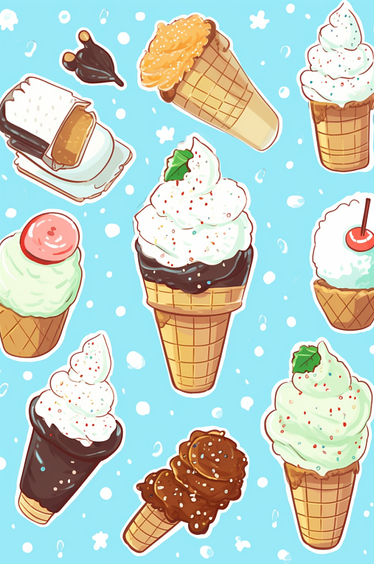 AI数字艺术冰淇淋美食手账贴纸插画