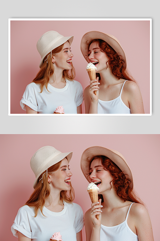 AI数字艺术夏季吃雪糕冰淇淋人物摄影图-众图网