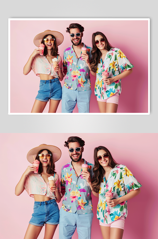 AI数字艺术夏季吃雪糕冰淇淋人物摄影图-众图网