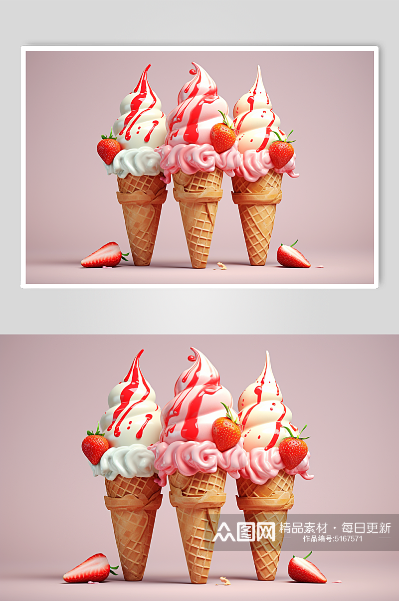 AI数字艺术夏季冰淇淋雪糕模型素材